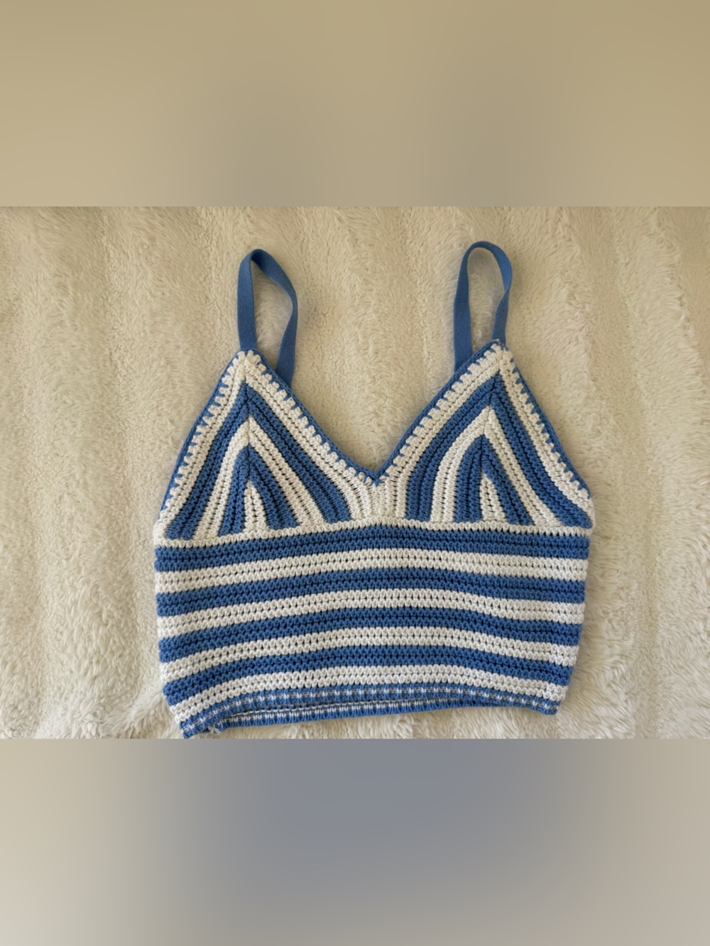 Hollister Blue and White Crochet Striped Tank